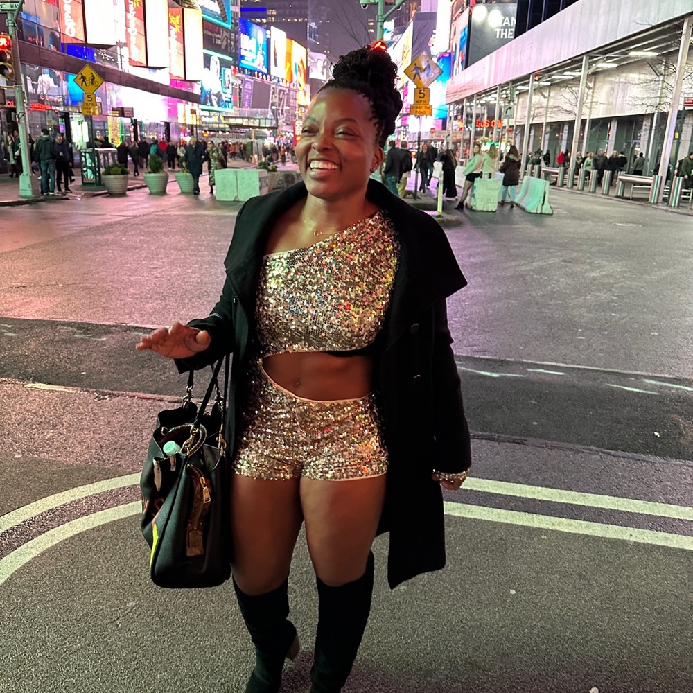 Gold Sequin One-Shoulder Crop Top and Shorts Set